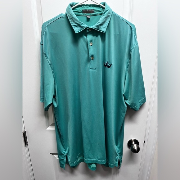 Peter Millar Summer Comfort Shirt Mens Large Green Solid Performance Jersey Polo - Picture 2 of 9